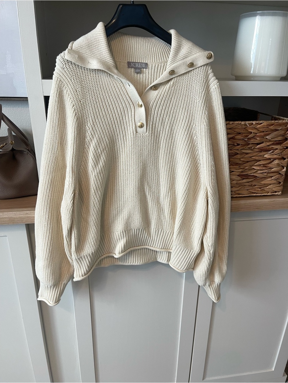 J. Crew Cream Button-Shoulder Turtleneck Sweater